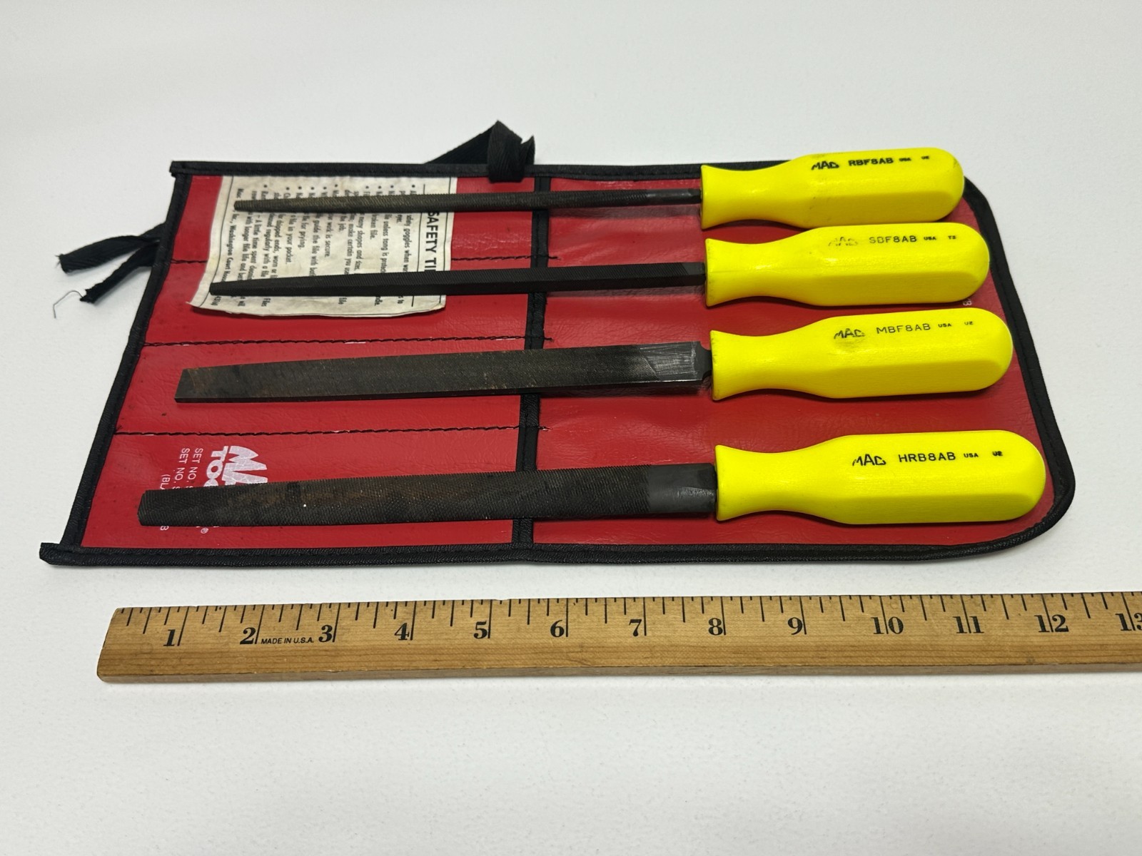 🇺🇸 MAC Tools USA 4pc File Set, 12” Long, Hi-Viz Hard Handle, SCBF4AK, Kit Bag