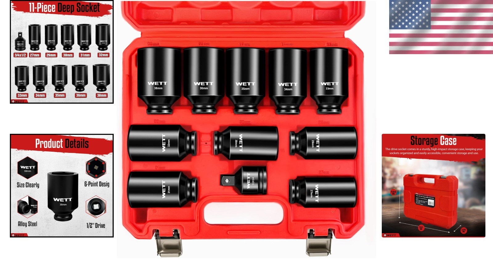 11-Piece 1/2″ Drive Impact Socket Set | Chrome Vanadium for Superior Durability