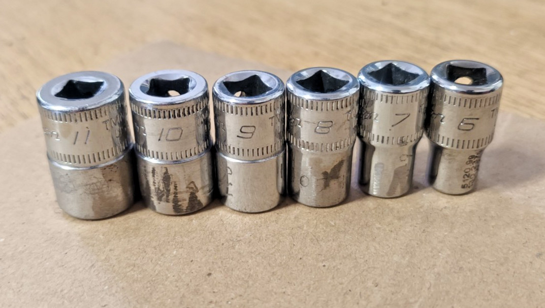 Ex MOD /| Set of 6 x Snap-on USA 1/4″ Drive 12 Point Sockets 6 7 8 9 10 11mm