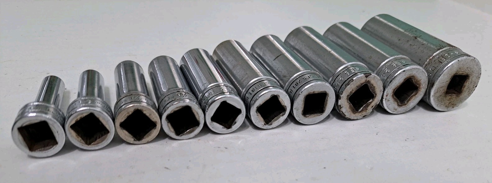Snap On Set of 10 3/8 Drive 6pt SAE Sockets 7/8 3/4 11/16 5/8 9/16 1/2 7/16 SFS
