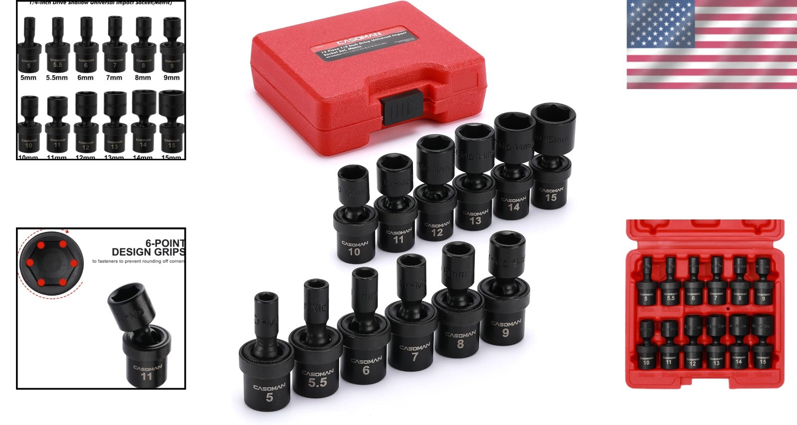 1/4-Inch Drive Metric Impact Socket Set, 12-Pieces Cr-Mo, Easy-to-Read Sizes