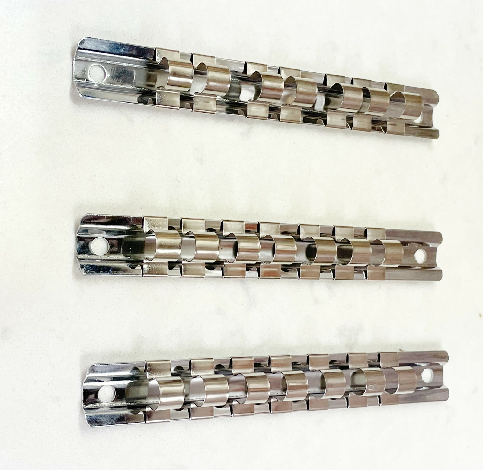 3 Piece 3/8 inch Drive Heavy Duty Steel Rail Sockets Holder Organizer Tools