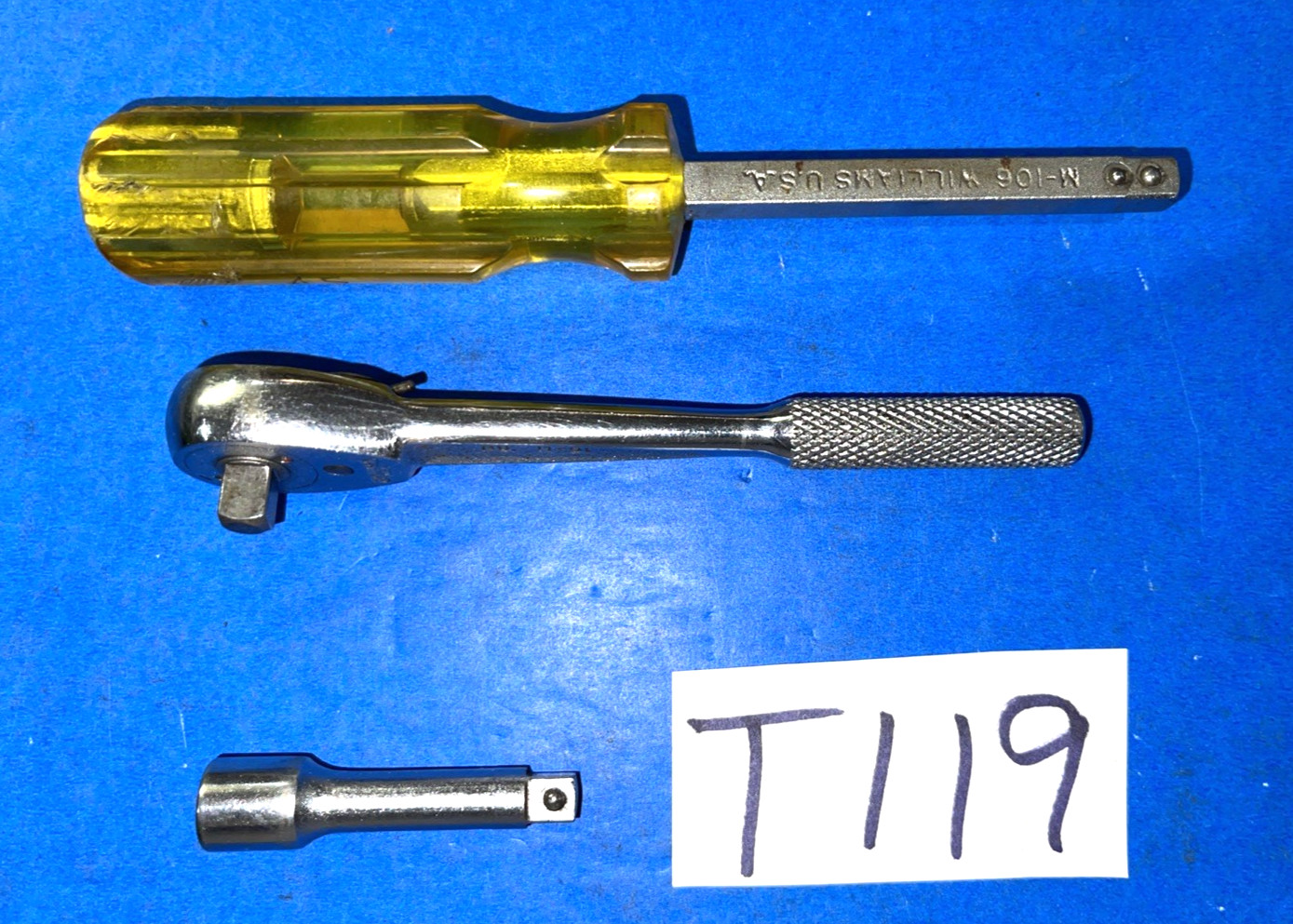 WILLIAMS CO TOOLS VINTAGE 3 PIECE 1/4 DRIVE SUPER RATCHET-EXTENSION-BIT DRIVER
