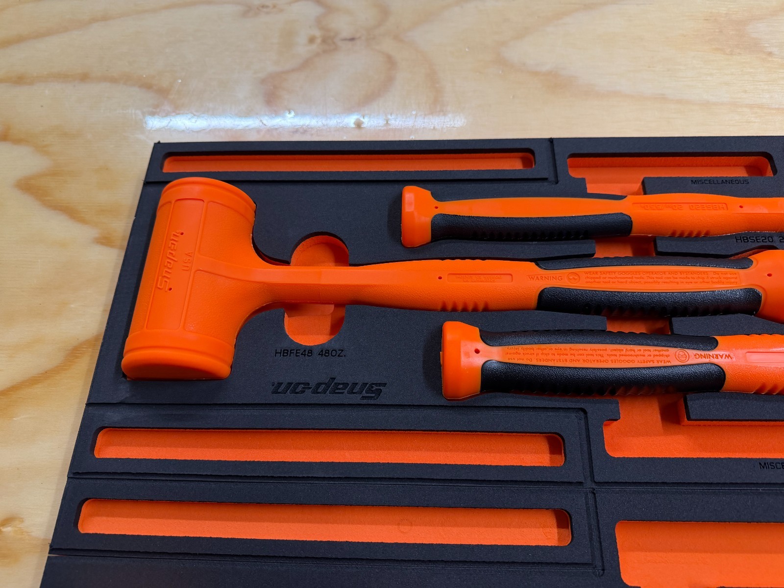 Snap-on Tools NEW ORANGE 6pc Soft Grip DeadBlow Soft Face Hammer Master Foam Set