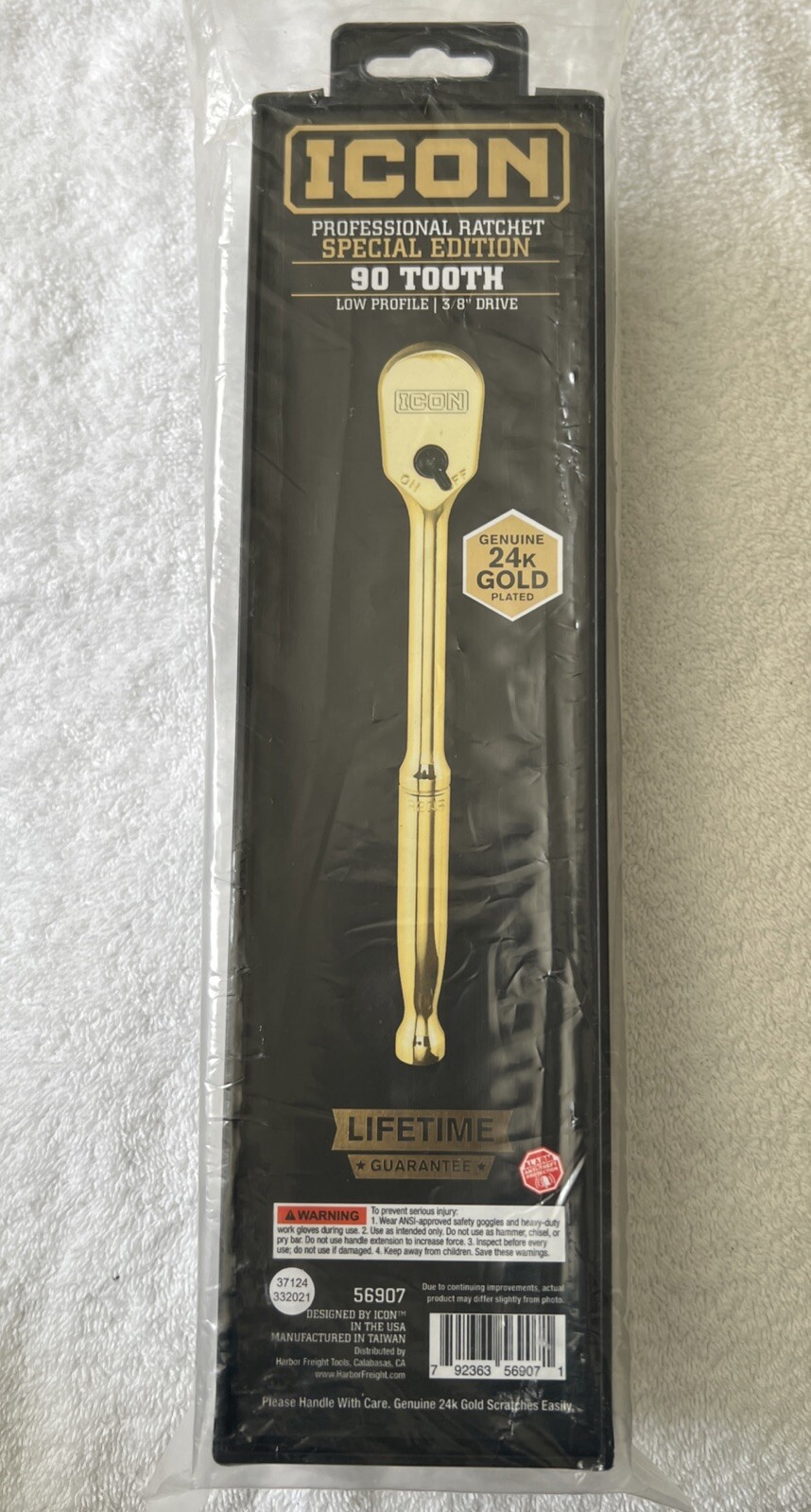 ICON Professional Ratchet 90 Tooth Low Profile 3/8 Inch Drive 24k Gold Plated