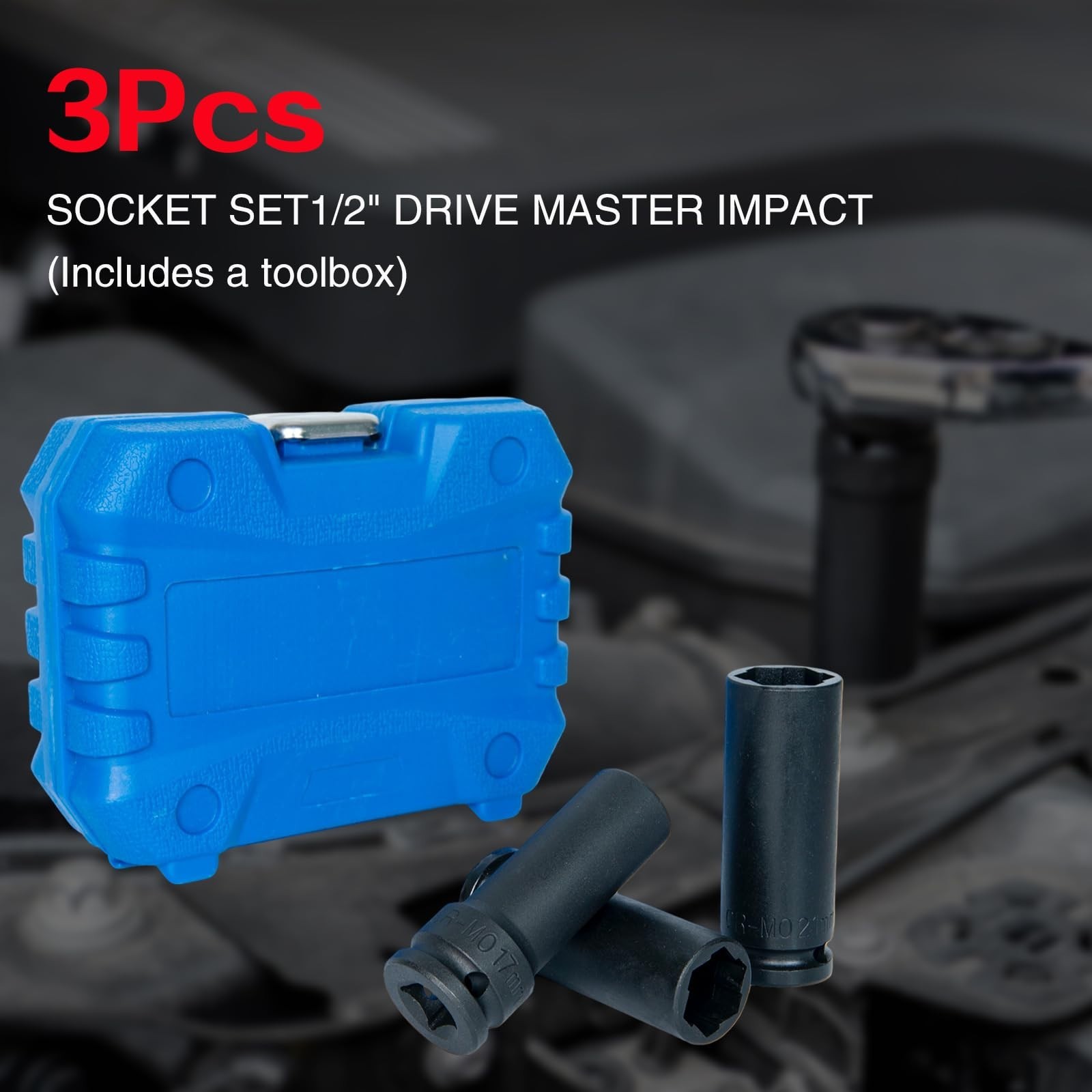 1/2″ Drive Impact Socket Set – 17mm, 19mm, 21mm Deep Hexagon Sockets, CR-MO Stee