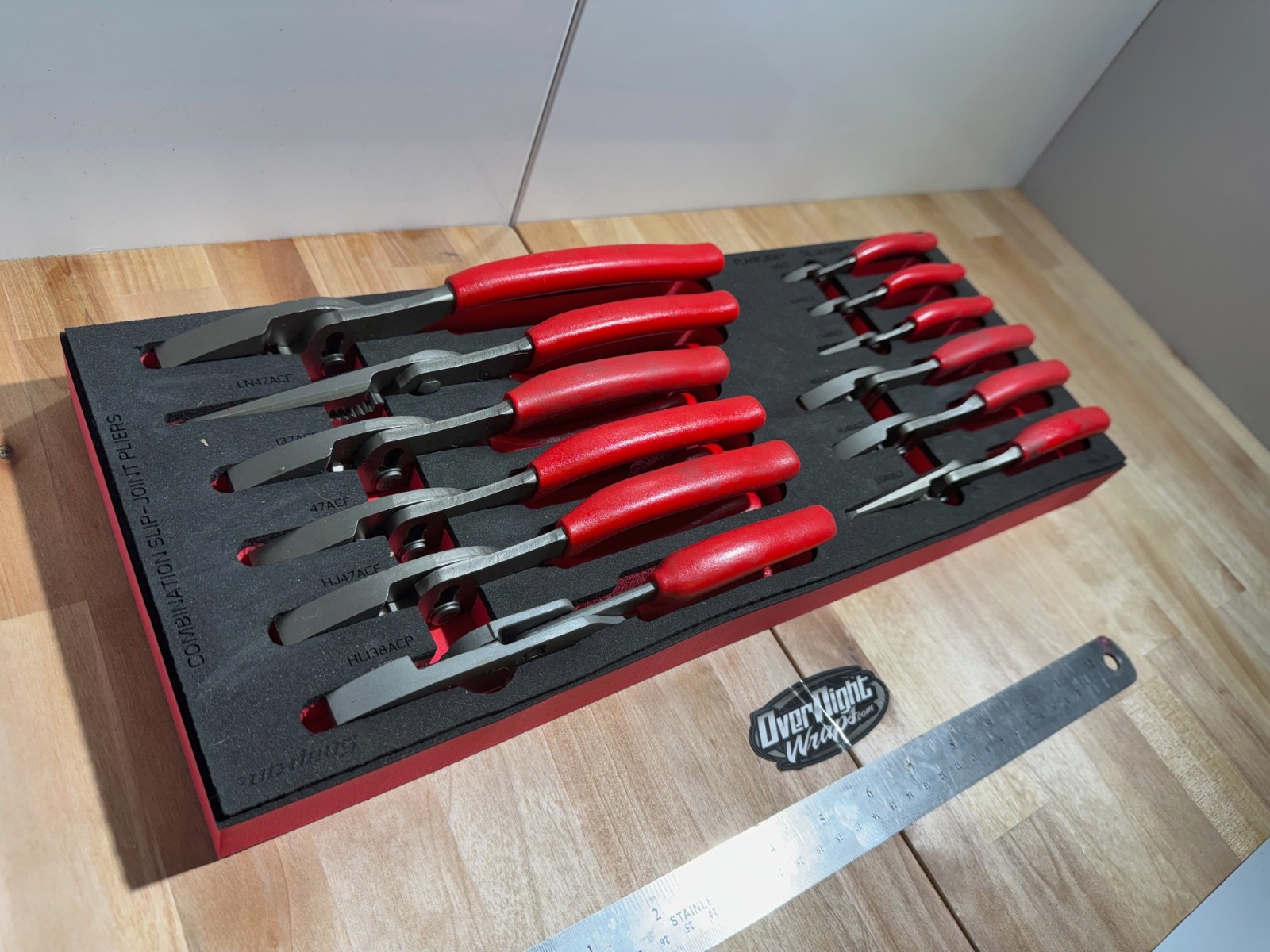 Snap-on Tools USA RED 12pc Master Slip Joint Pliers Foam Set PLSJ1200FR