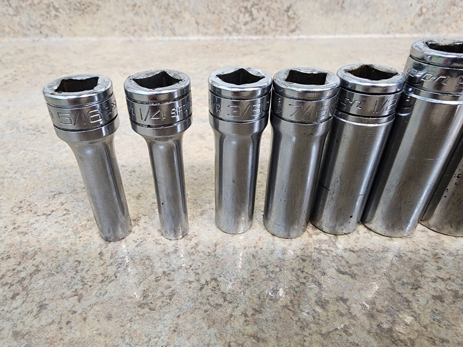 Snap-On 3/8″ Drive 11 Pc SAE DEEP 6 Pt Socket Set 1/4″ – 7/8″ 211SFSY