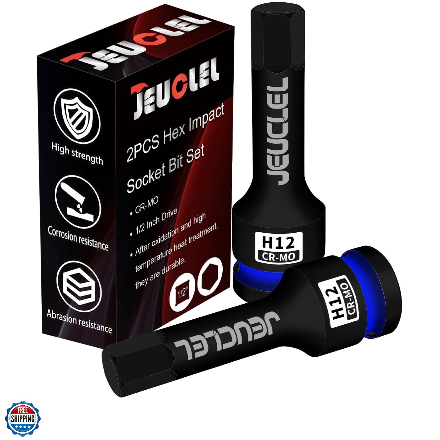 2Pcs 12mm Hex Impact Bit Socket, H12 1/2-Inch Impact Drive Allen Socket, Cr-M…
