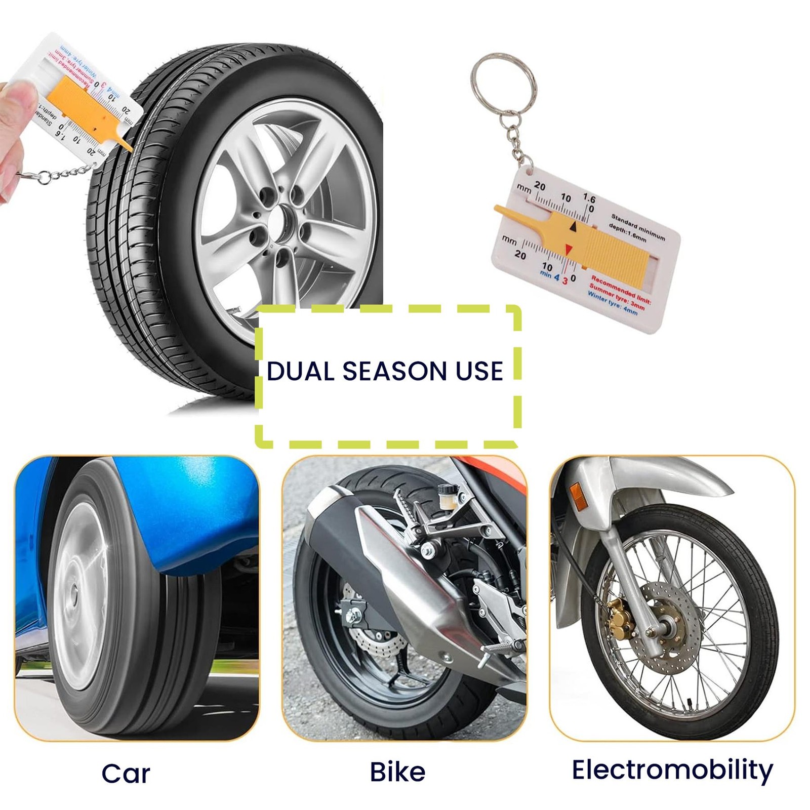 Tyre Tread Depth Gauge Car Wheel Tire Depth Measuring Tool Pocket Size