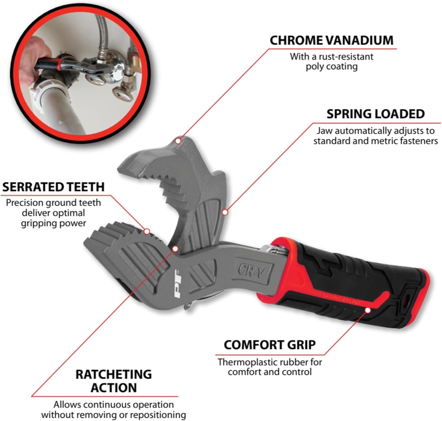 Performance Tool W30798 12 In. Universal Wrench, Drop-Forged Chrome Vanadium,…