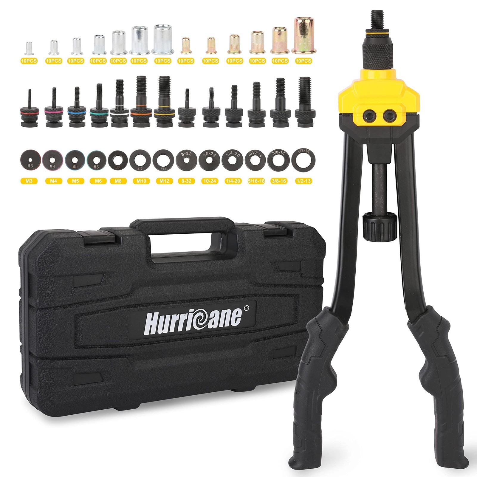 Rivet Nut Tool Kit 16 Auto Release Heavy Duty 130Pcs Nutserts HURRICANE Hand