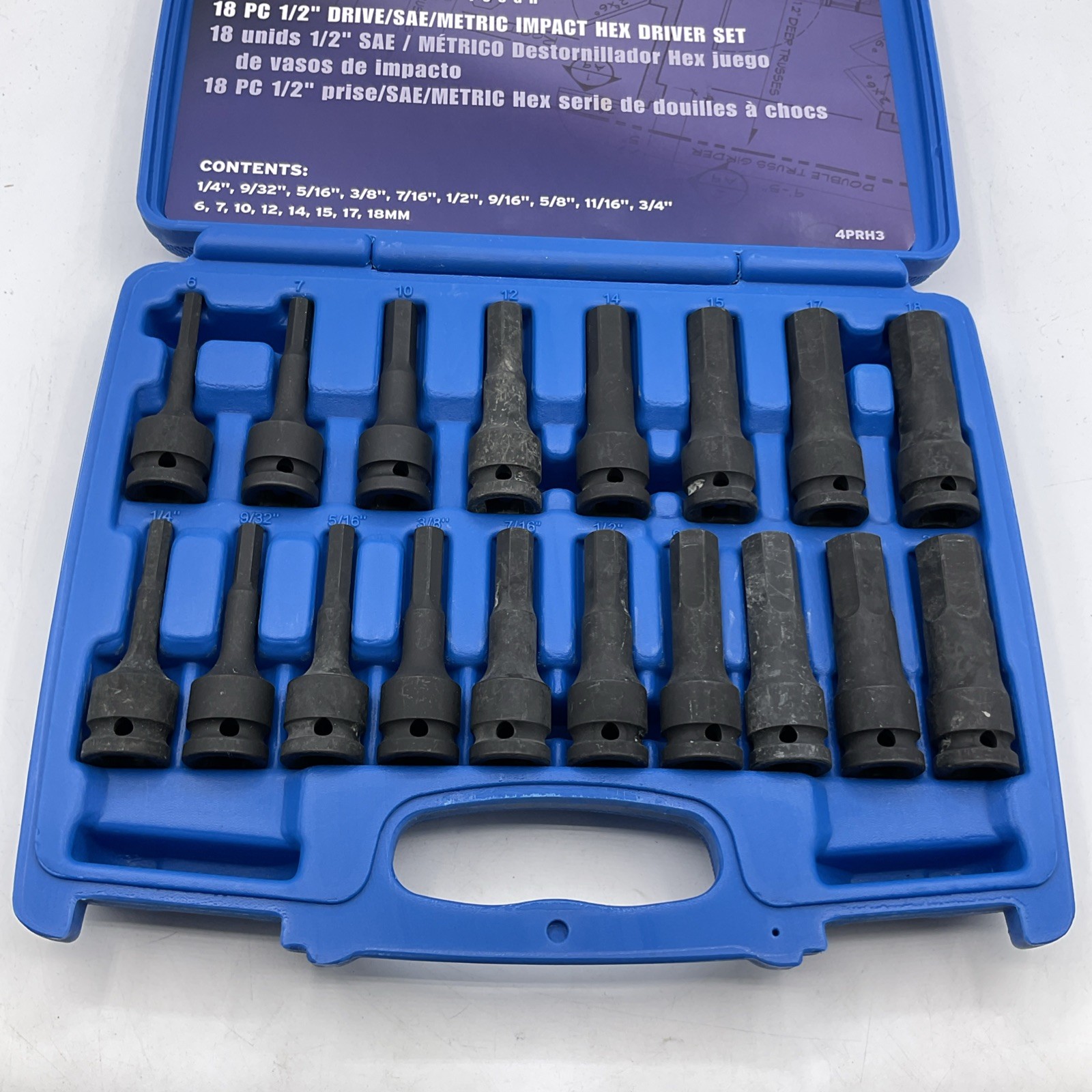 Westward 4PRH3 18 Piece 1/2″ Drive SAE Metric Impact Hex Driver Set