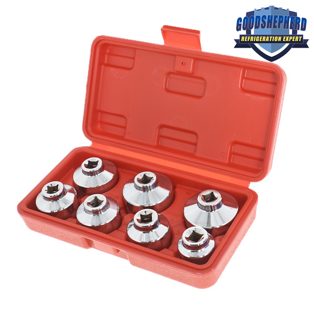 7-Piece Paper Cartridge Housing Oil Filter Cap Wrench Socket Set Tool Kit w/ Box