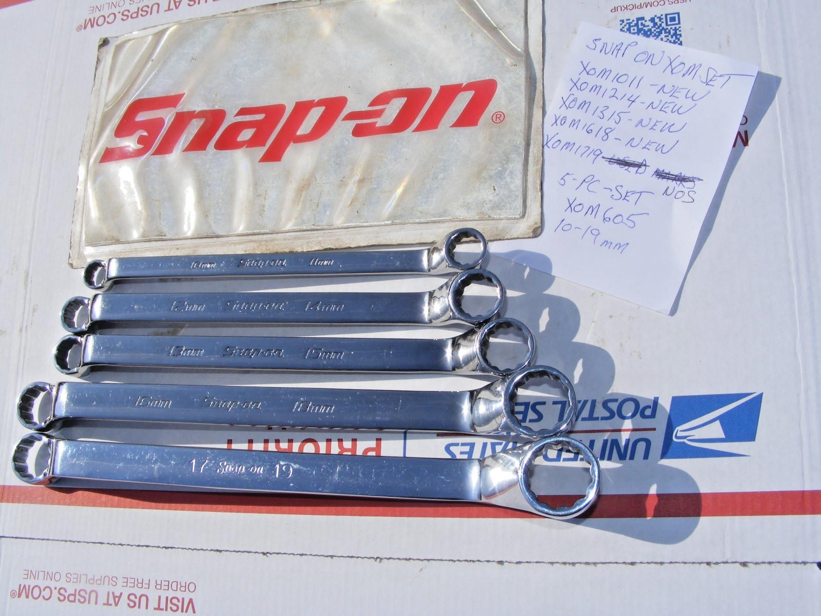 SNAP-ON 5PC METRIC 12PT 60° DEEP OFFSET BOX WRENCH SET 10-19MM #XOM605