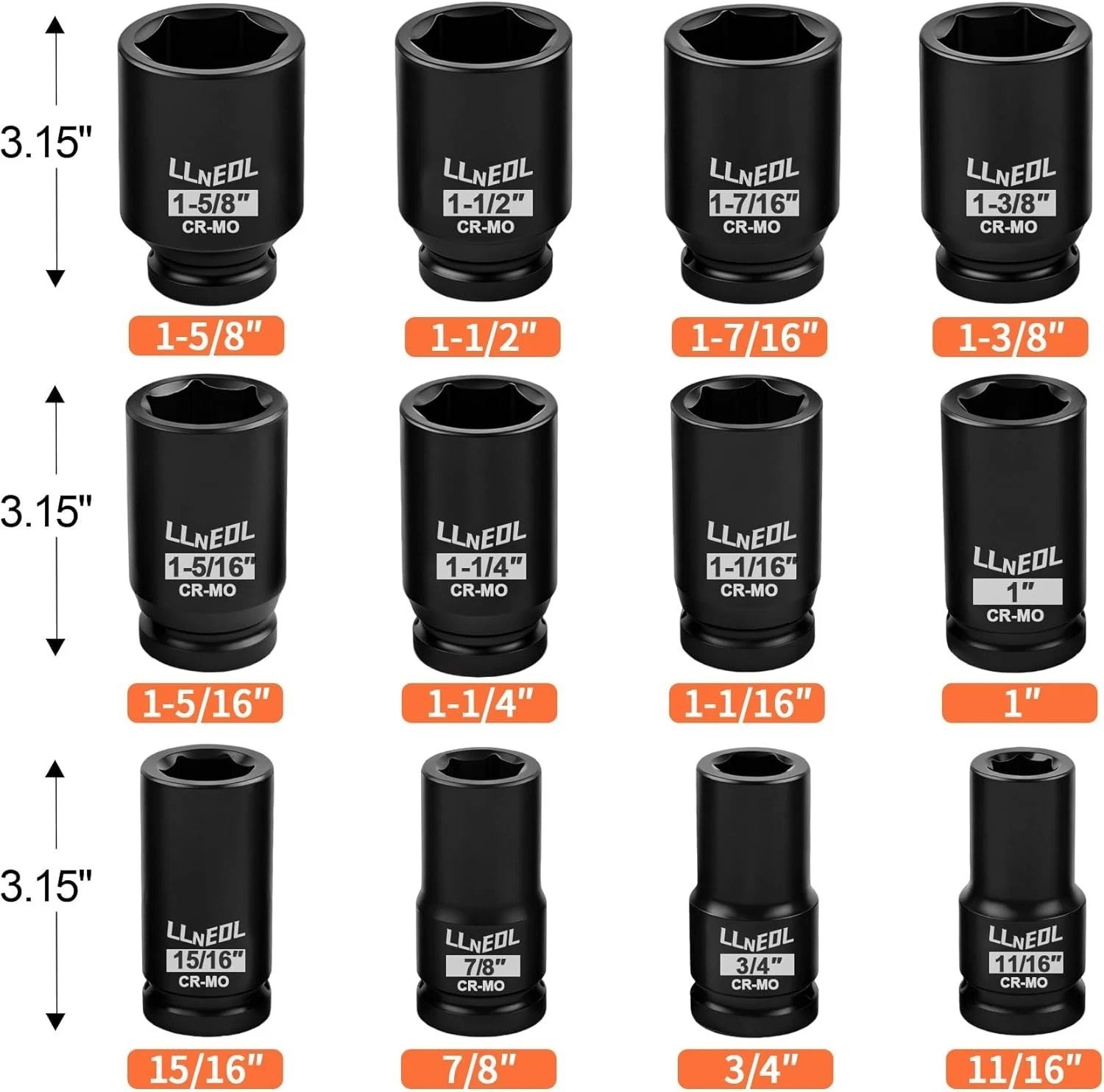 Complete 3/4″ Drive Impact Socket Set: 12-Pcs for Heavy Equipment Maintenance