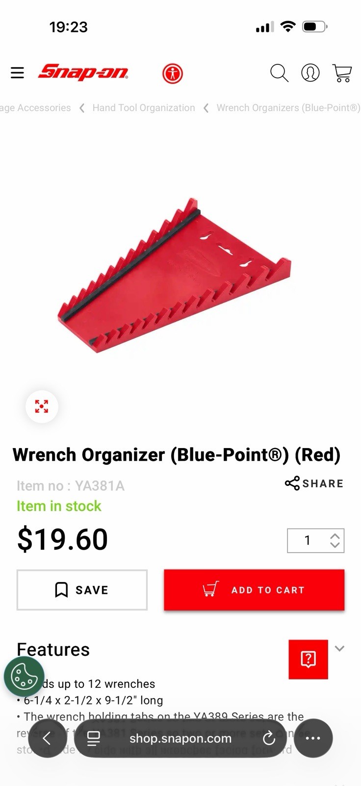 BLUEPOINT / SNAPON Wrench Rack YA381A