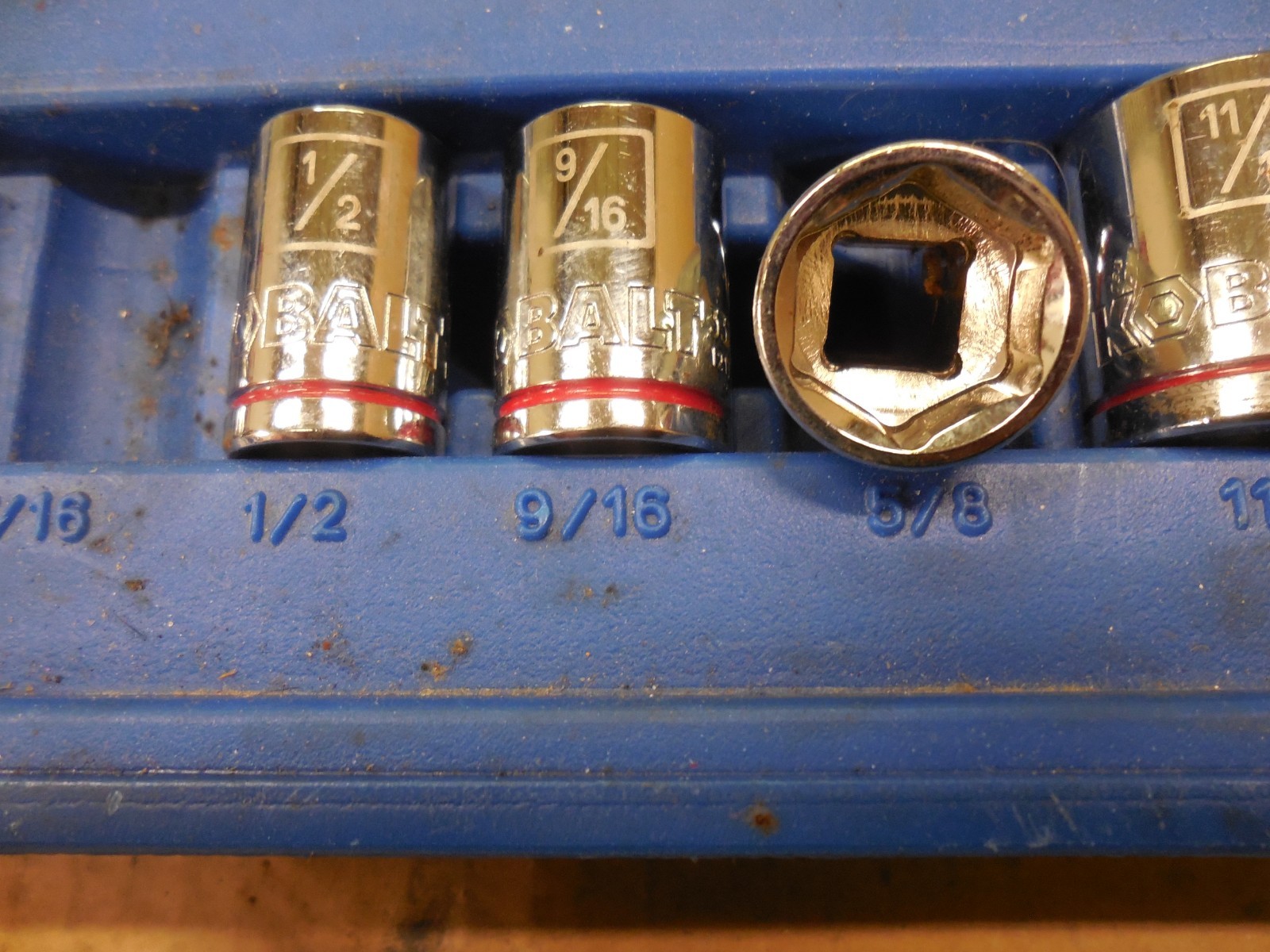 Kobalt shallow red band sockets 6pt 3/8 drive 1/4 3/8 1/2 9/16 5/8 11/16 sae std