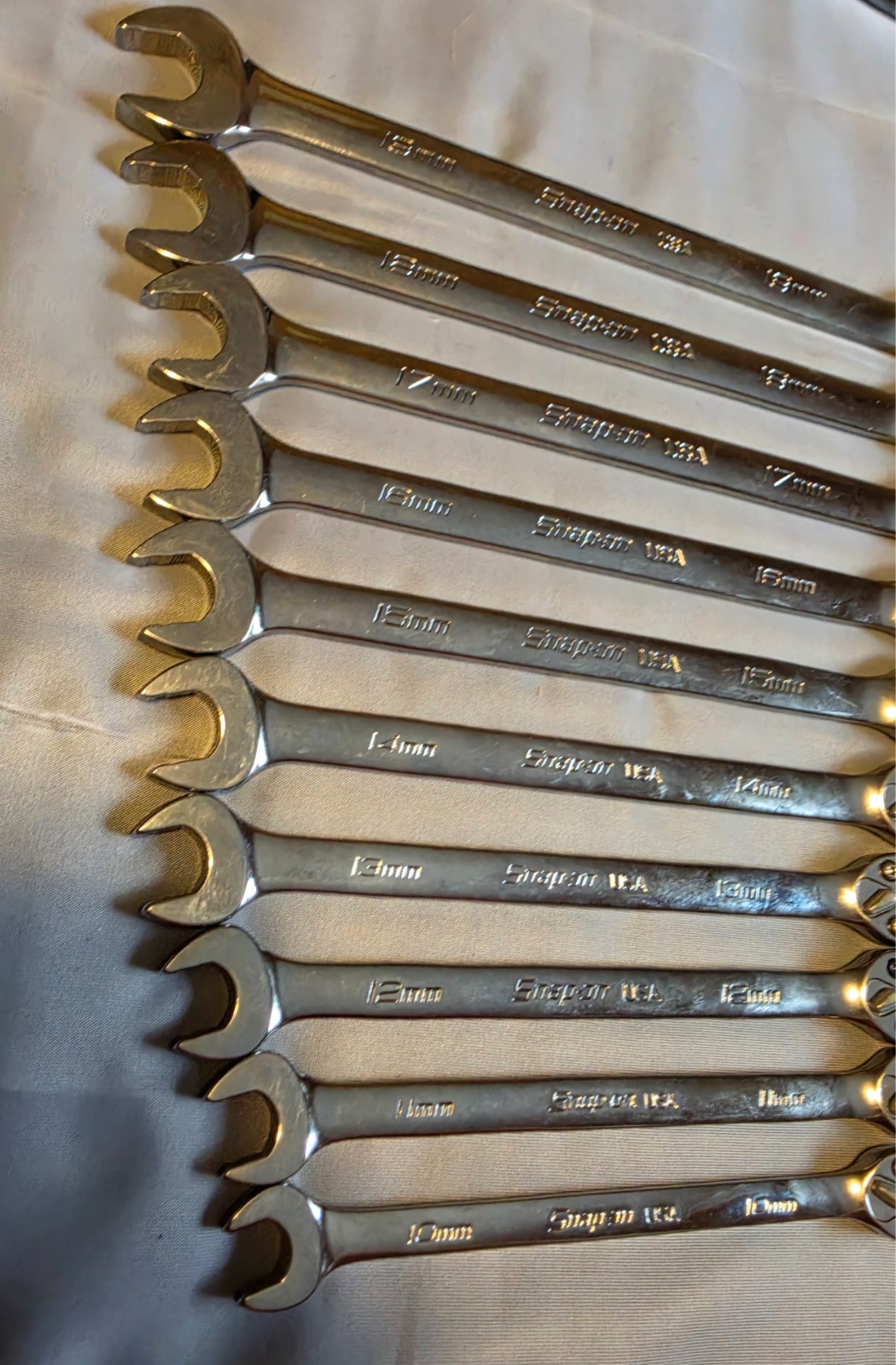 Snap on SOXRRM710A 10 pc METRIC Ratcheting Combination Wrench Set 10 – 19mm Mint