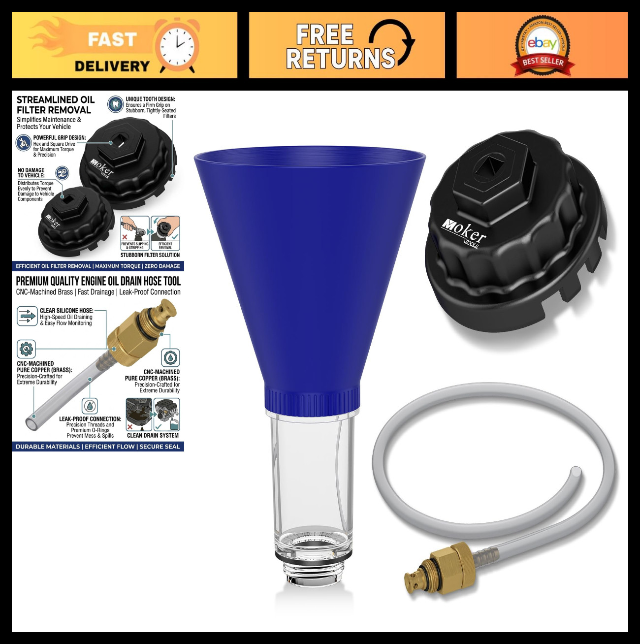 Oil Filter Wrench Set with Drain Hose & Funnel for Toyota Lexus 2.0L-5.7L Engine