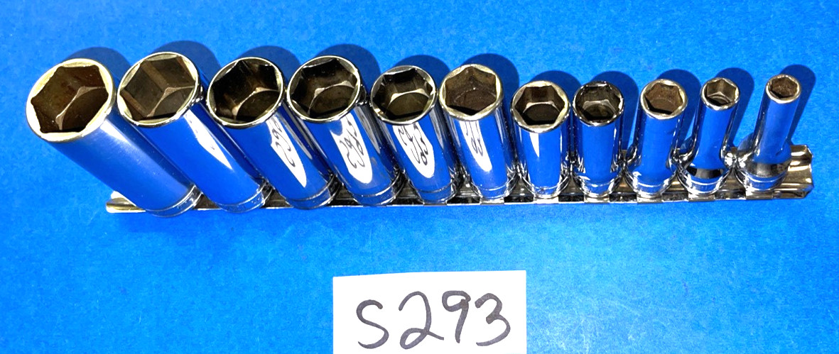 SNAP-ON TOOLS 11 PIECE 3/8 DRIVE SAE. DEEP CHROME 6 POINT SOCKET SET 211SFSY