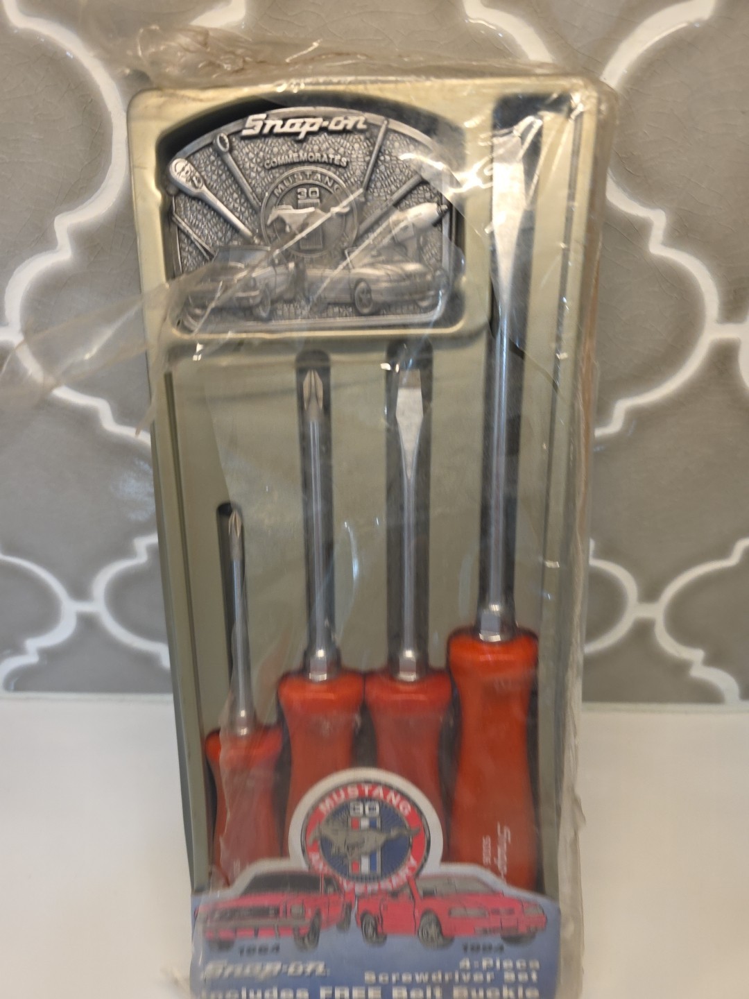 Snap On Mustang 30th Anniversary 4 piece Red Screwdriver Set and Belt Buckle