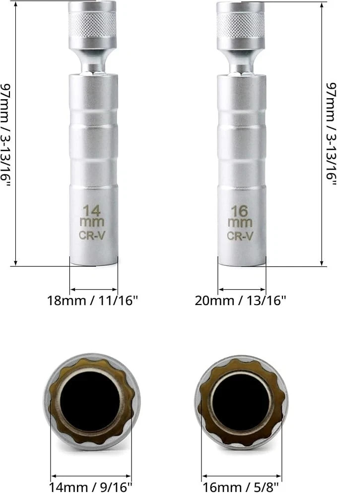 2 Pack Magnetic Spark Plug Socket 3/8 Drive 12 Point Removal Tool for BMW & MINI
