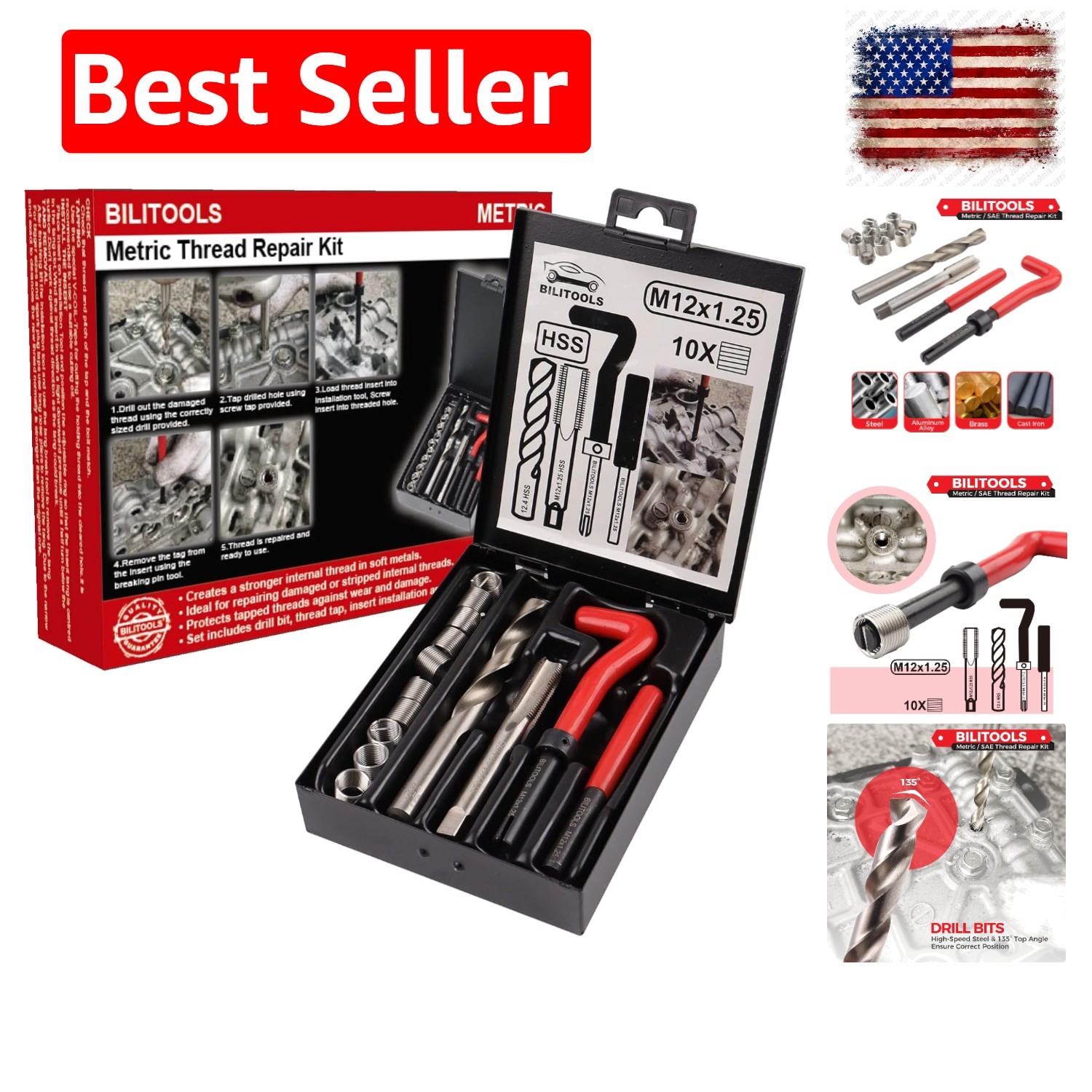 M12x1.25 Thread Repair Kit, HSS Drill Helicoil Repair Kit Metric