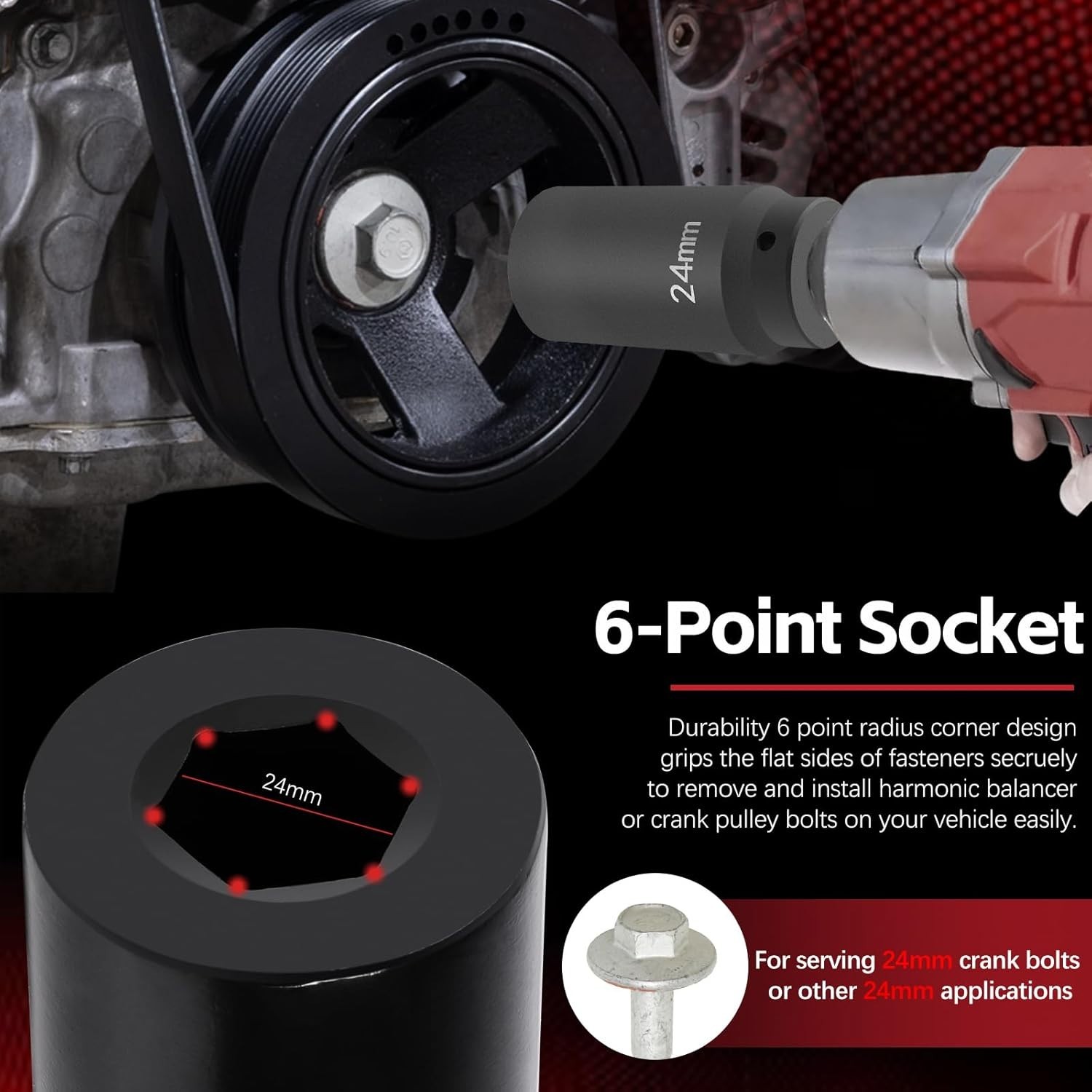 77070 24mm Crank Bolt Socket – Impact Tool for GM LS Engines, Heat-Treated Steel