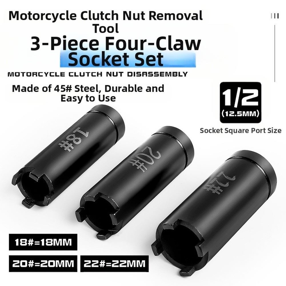 Motorcycle Clutch Nut Removal Tool Set Three Piece Four Claw 12 Inch Drive