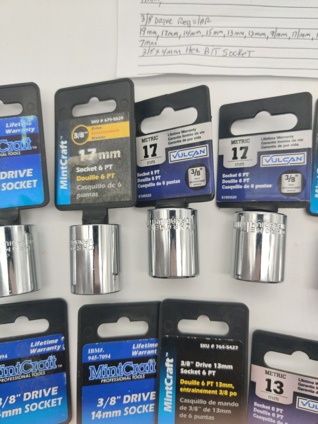 14pc Assorted Lot of 3/8″ Drive Sockets, Metric Deep Well, Regular and Hex Bit