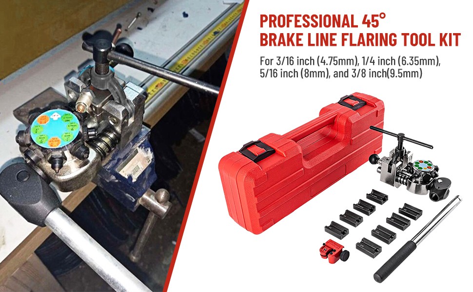 Brake Line Flaring Tool Kit 45° Single Double Bubble Flare for 3/16″ 1/4″ 5/16″