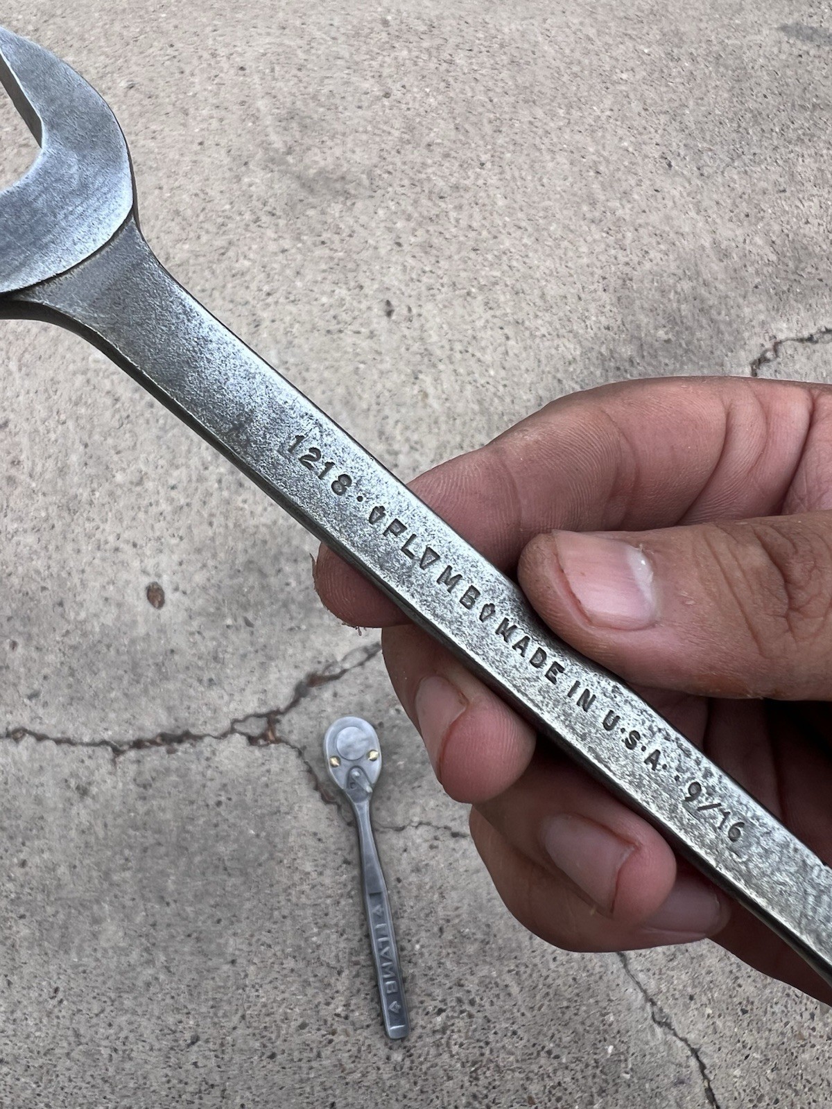 Vintage Plomb PLVMB 5249 3/8 Ratchet w/ Brass Screws & 1218 Open Ended Wrench