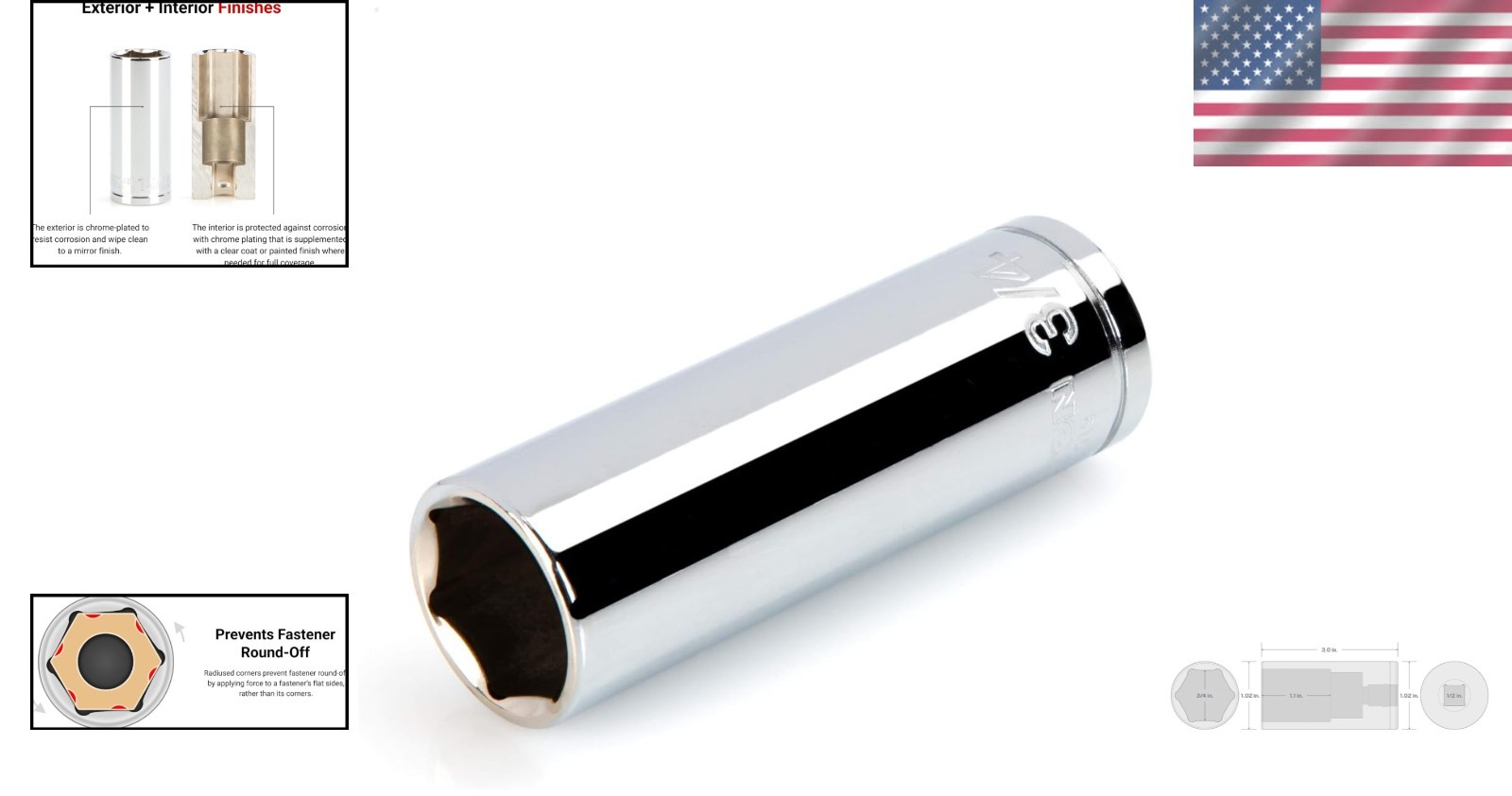 Heavy-Duty 1/2 Inch Drive Socket, 3/4 Inch Deep – Large Markings & Secure Fit