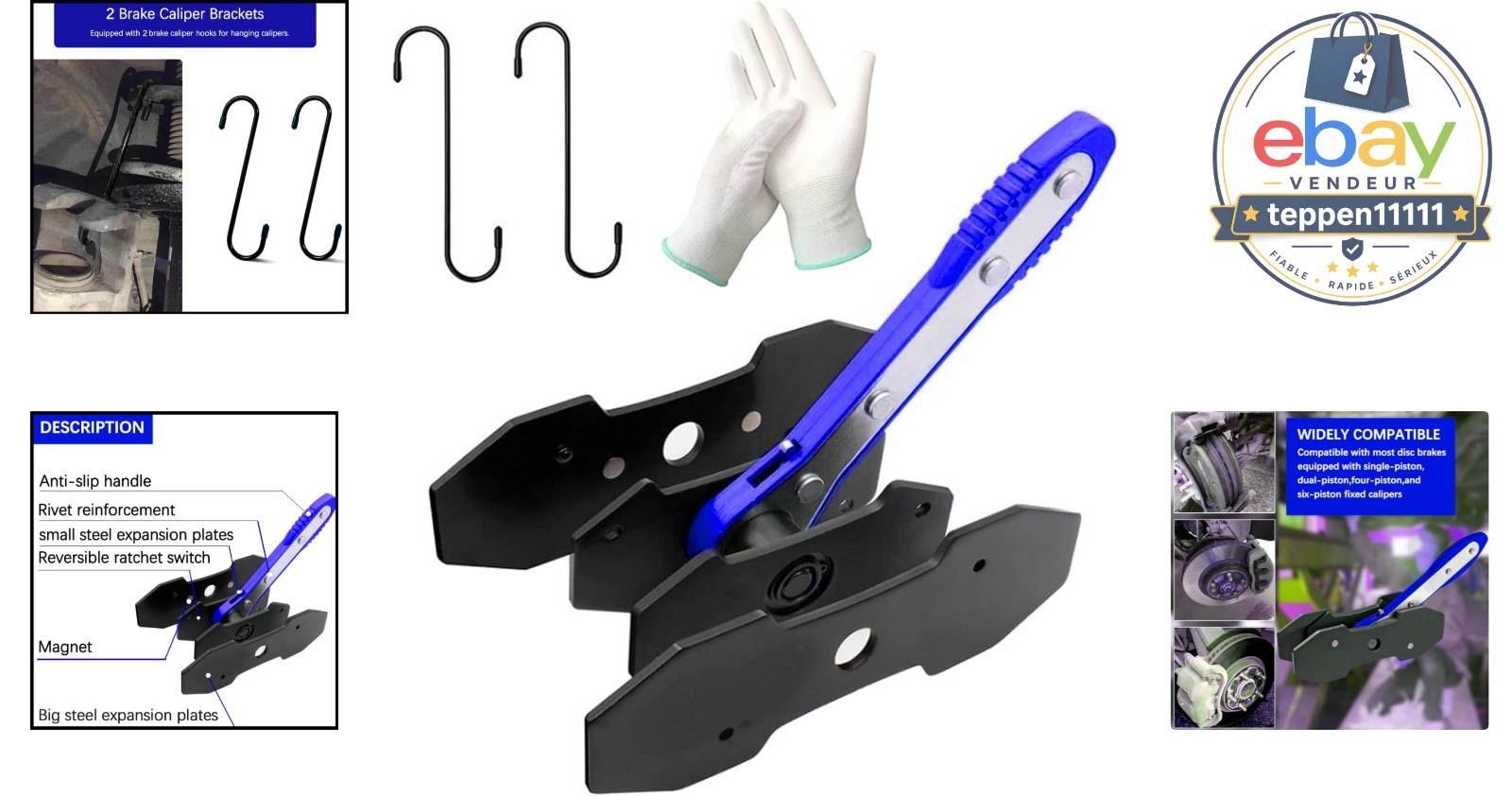 Ratchet Brake Caliper Tool Brake Piston Spreader Press 2 Hooks Steel Plates