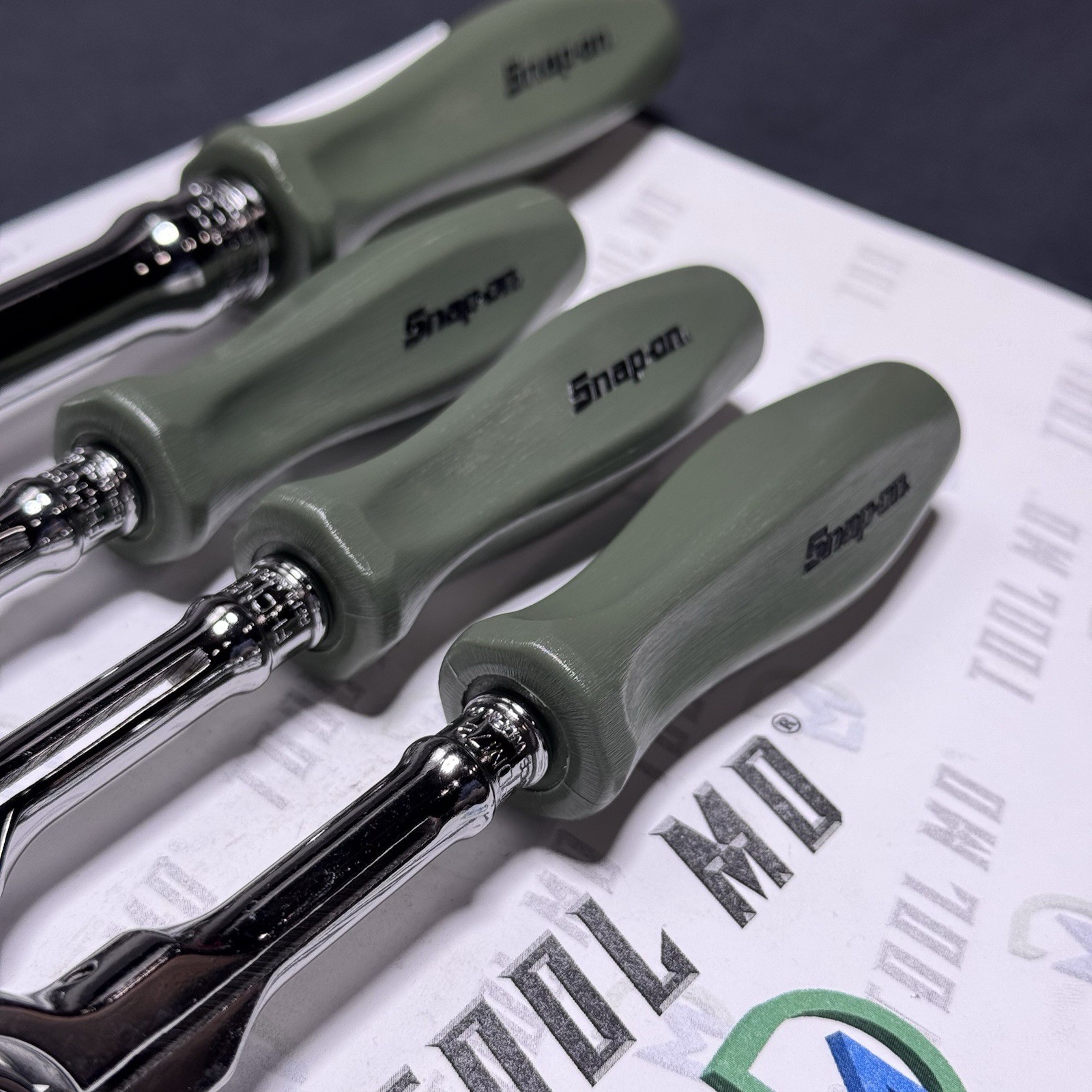 Snap-on Tools USA VERY RARE COMBAT GREEN Swivel Mixed Drive Ratchet Set FHCNFD72