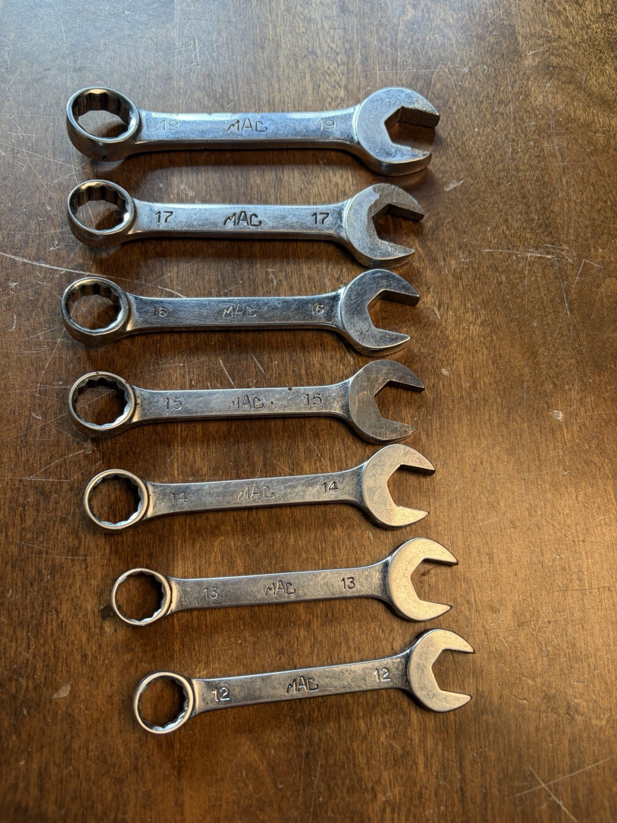 7- MAC Tools 12mm thru 19mm (missing 18) Wrench Set Metric Combo Short Stubby