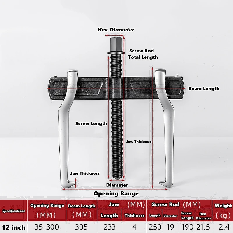 4/6/8/10/12 Inch 2-Jaw Puller Bearing Removal Special Automotive Repair Tool
