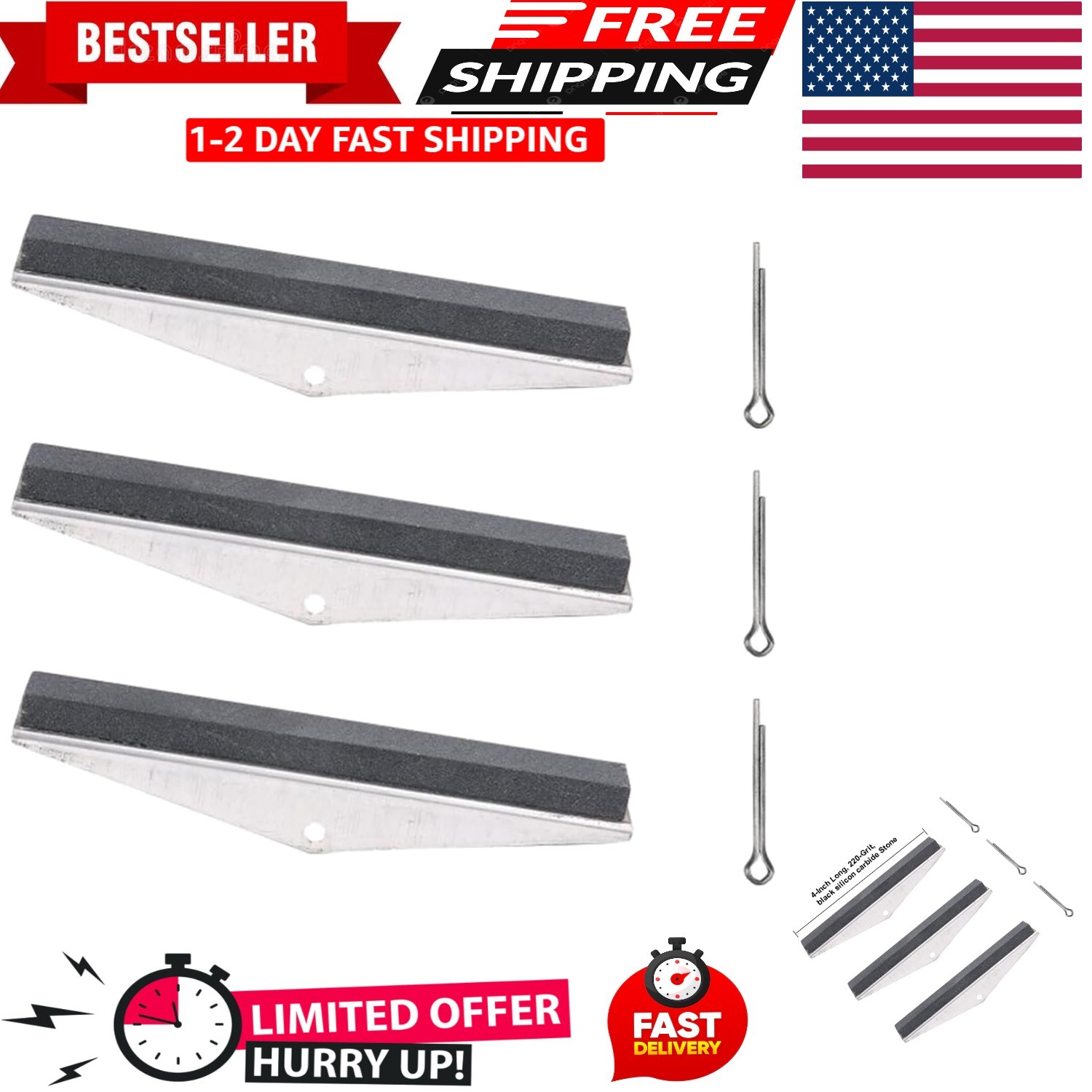 Engine Cylinder Hone Replacement Stones 4″ Long 220 Grit 3- Piece Packed