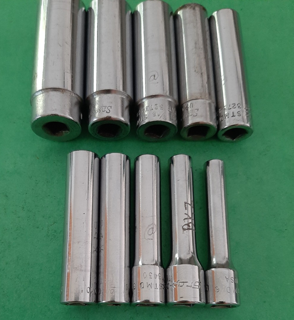10pc Snap-on Tools USA 1/4″ Drive SAE Deep 12pt POINT Chrome Socket Set READ!!