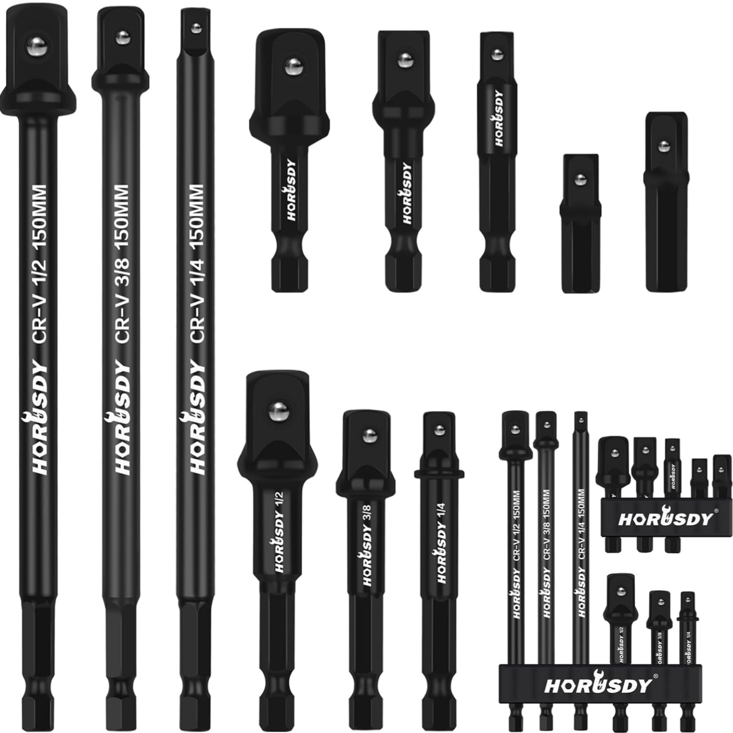 Impact Socket Adapter Set 11-Piece 1/4 Inch Hex Shank Cr-V Steel