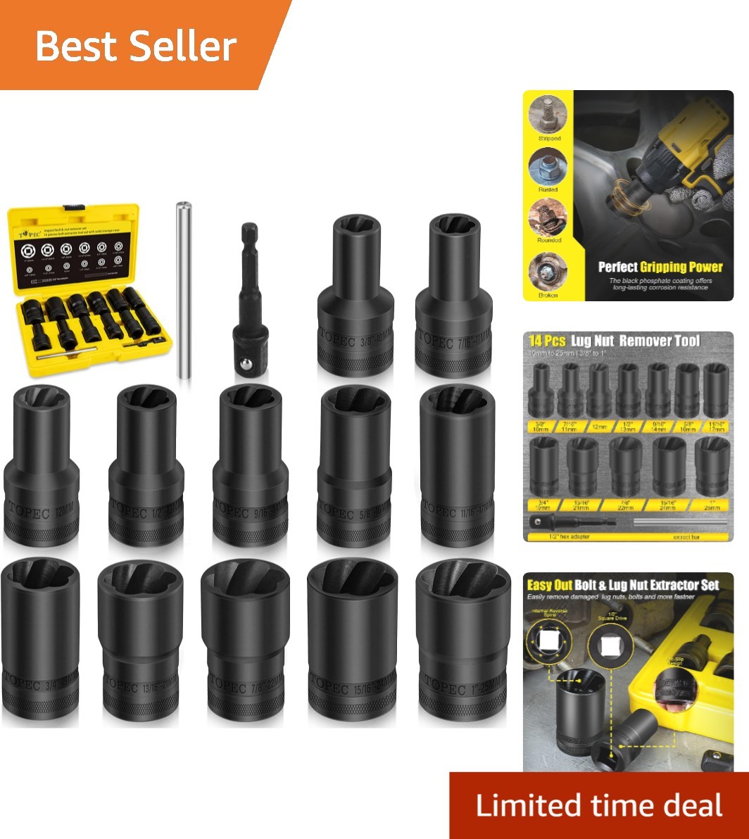 14 Piece Lug Nut Removal Set for Rusted and Damaged Bolts