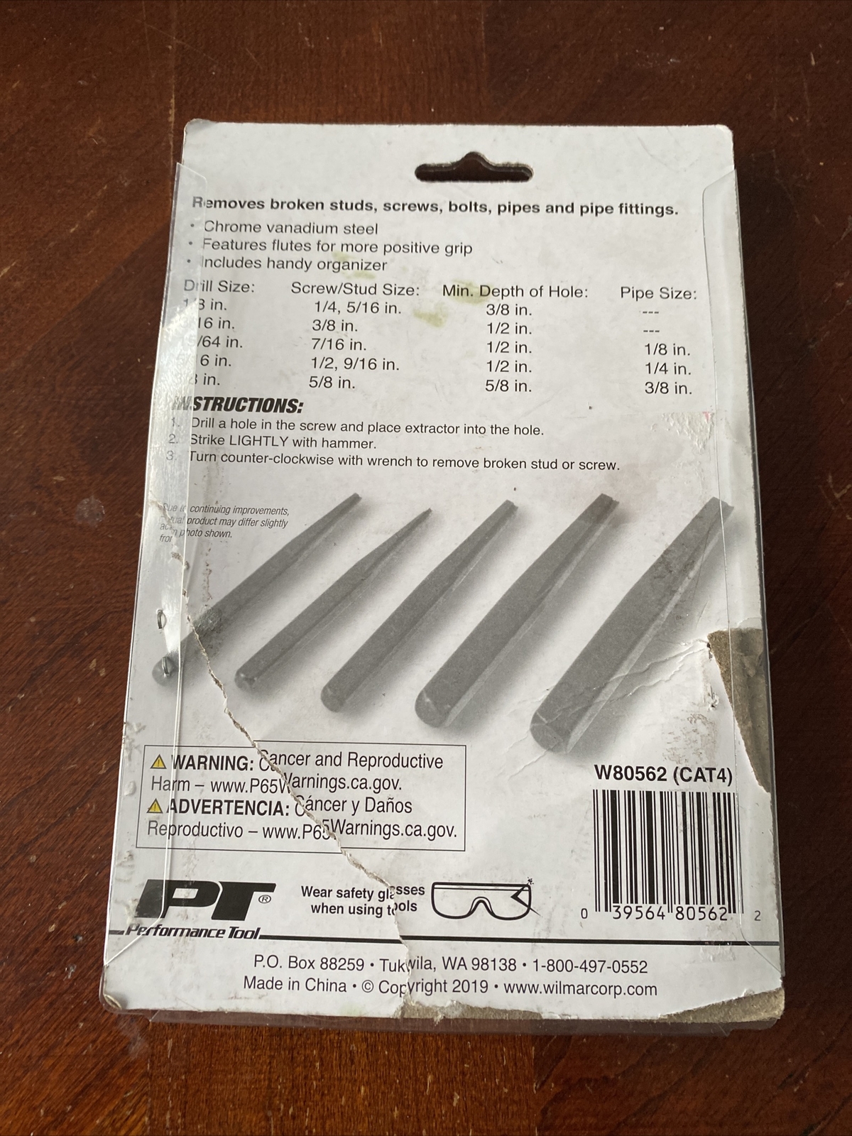 PERFORMANCE TOOL 5 PC TAPERED SCREW EXTRACTOR SET W80562. #R3