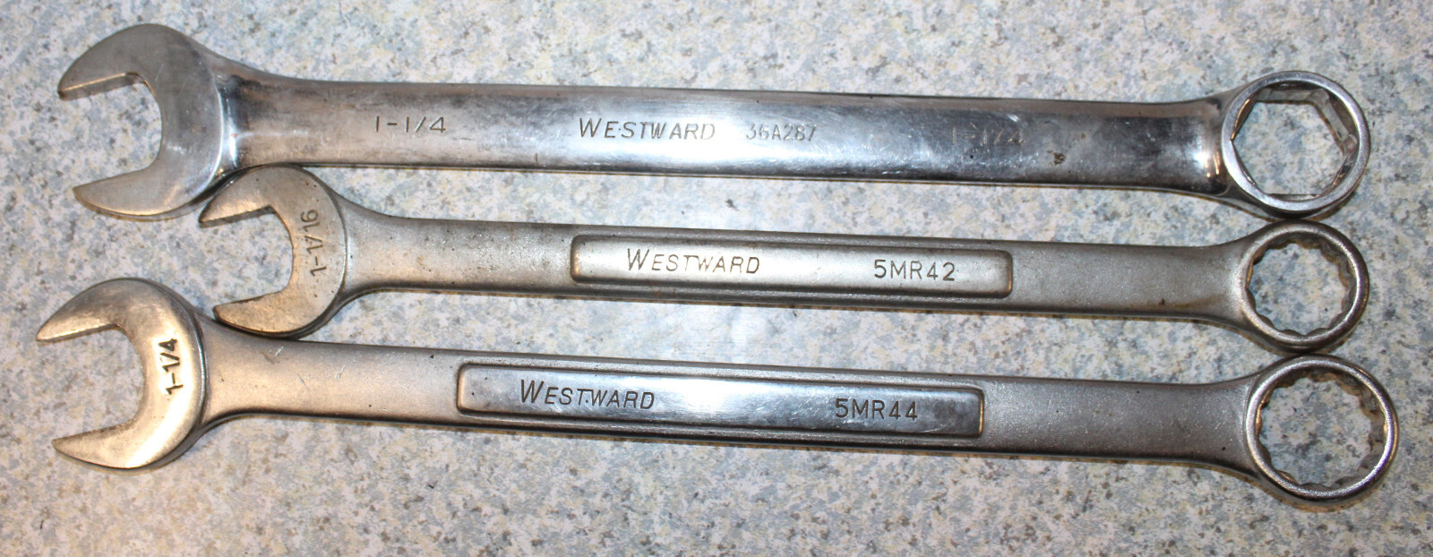 3-Used WESTWARD Combination Wrenches 36A287 1-1/4 5MR42 1-1/16 & 5MR44 1-1/4