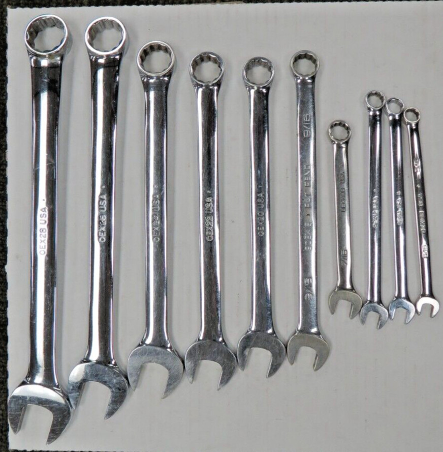 SNAP-ON 12-POINT SAE FLANK DRIVE COMBINATION WRENCHES 10PCS 5/16-7/8 OEX10 OEX28