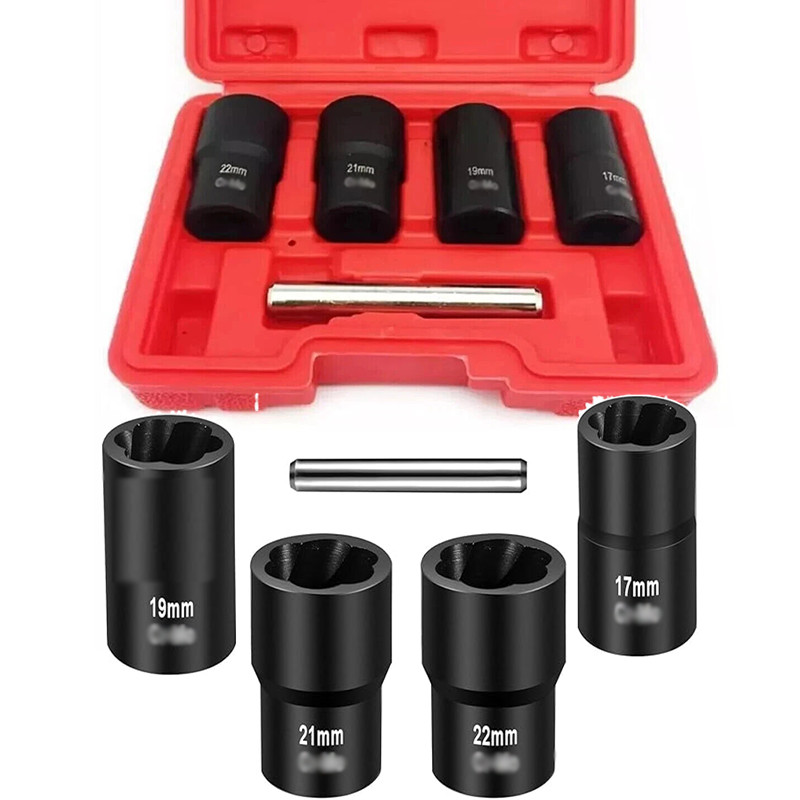 5Pcs Twist Socket 1/2” Drive For Wheel Lug Nut Damaged Removal and Extractor NEW
