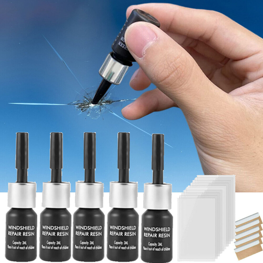 Car Window Cracks Gone Glass Repair Fluid Windshield Repair Kit-5PCS Black/White