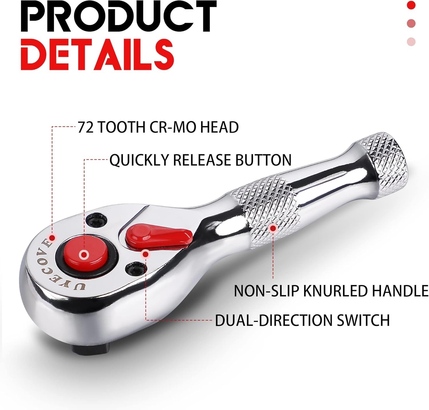 Ratchet Set 3PCs-1/4 Drive Ratchet, 3/8″ Drive Ratchet, 1/2″ Drive Ratchet, R…