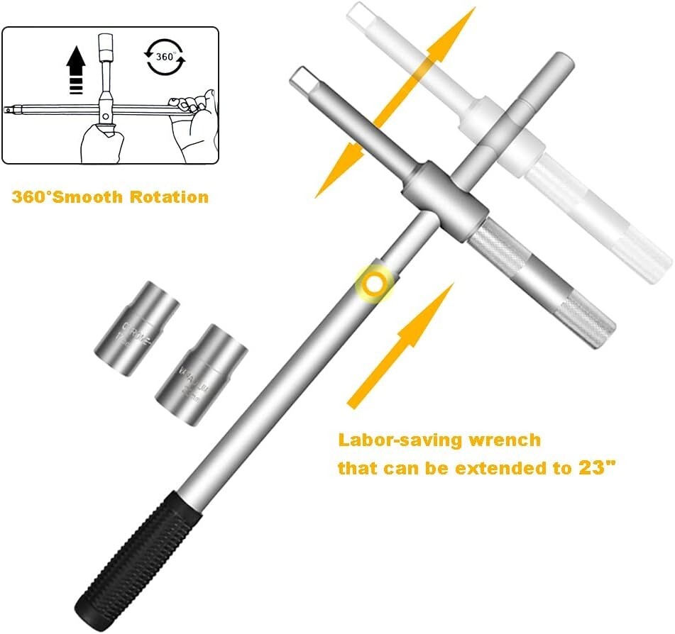 23″ Universal Extended Lug Wrench 4 Way Tire Iron Nut Wrench Set with Storage US