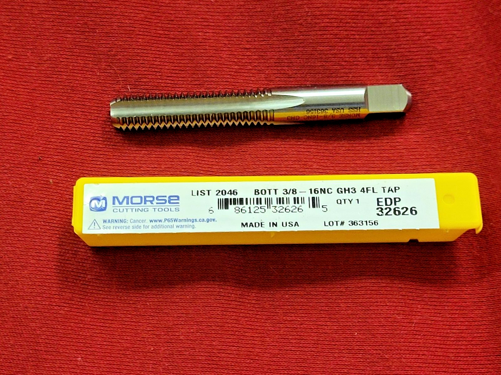 3/8-16 NC Bottom Tap Morse MT3732626 Hand Tap 4FL RH USA GH3
